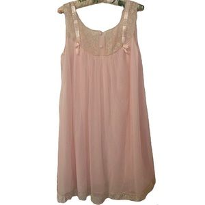1960s Vintage Pale Pink Nightgown Two Layer Chiffon Babydoll Nightgown
